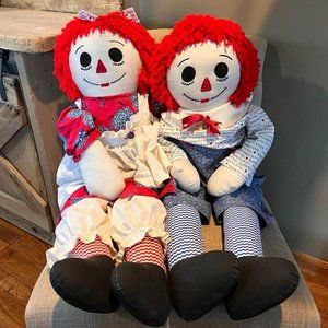 Vintage Handmade Extra Large Raggedy Ann and Andy Dolls 38"